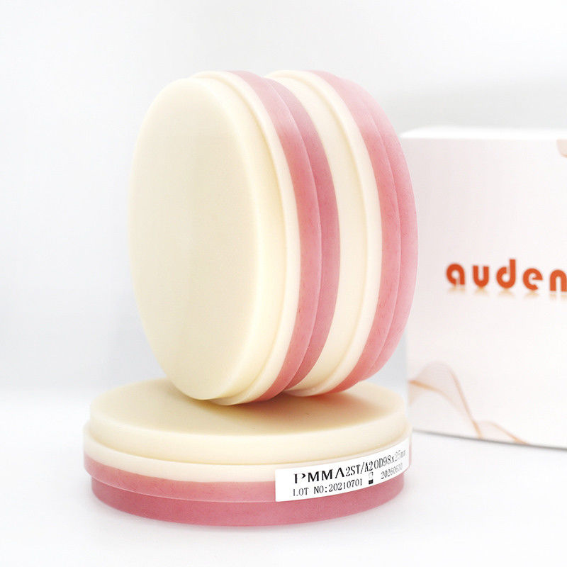 Audental 98 * 10mm-25mm PMMA صافي اللون كتلة قرص المختبر الأسنان المواد الراتنج قرص CAD CAM PMMA الأسنان