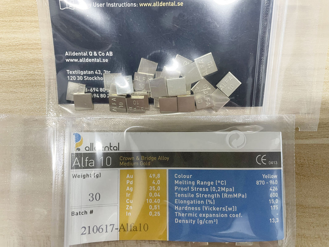 Audental A42 NOBLE ALLOY /Crown Bridge Alloy /Yellow/Au49.5٪ سبيكة أسنان من الدرجة المهنية لتطبيقات التاج والجسر