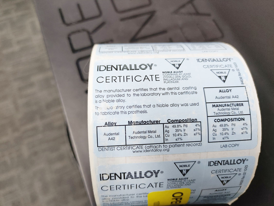 Audental A42 NOBLE ALLOY /Crown Bridge Alloy /Yellow/Au49.5٪ سبيكة أسنان من الدرجة المهنية لتطبيقات التاج والجسر